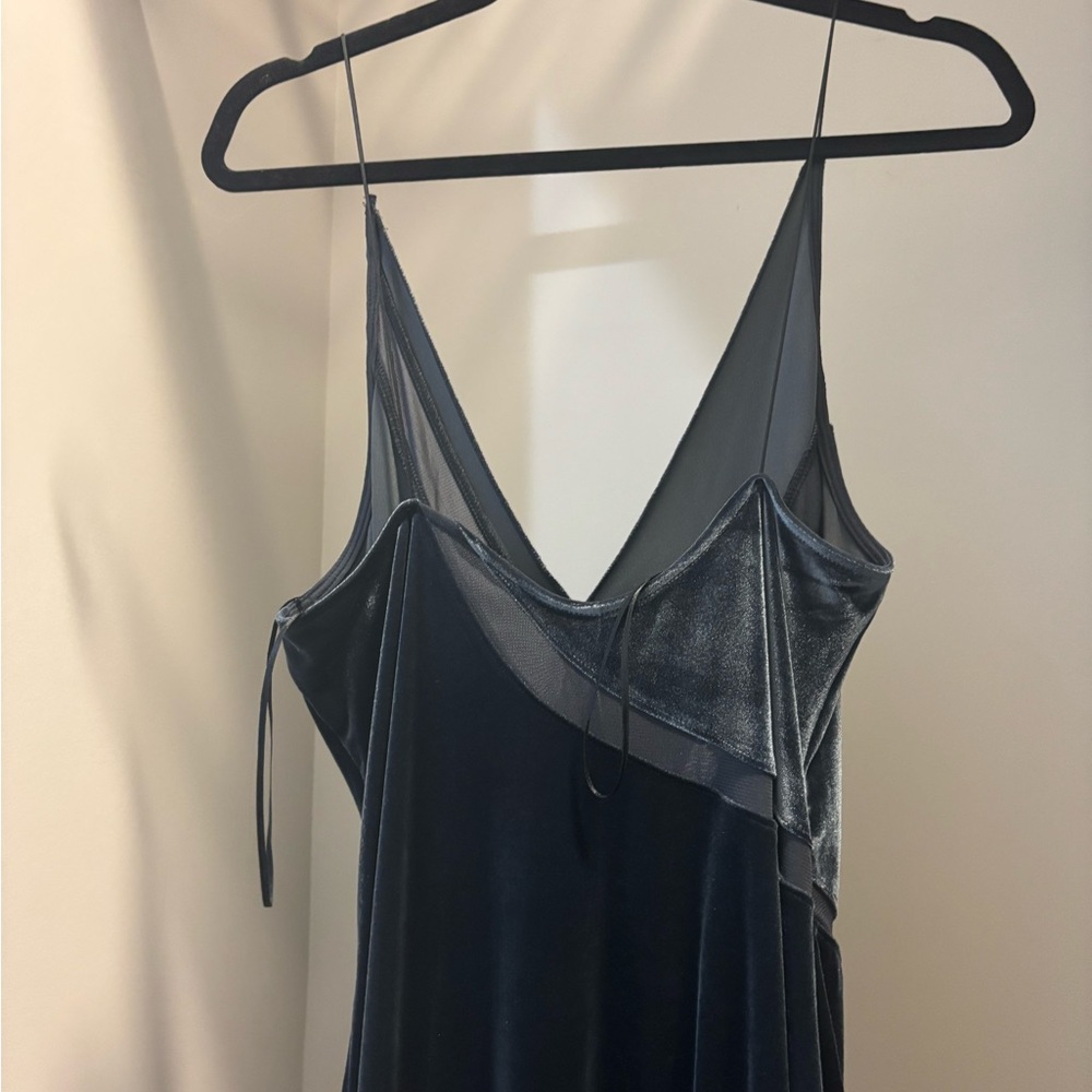 Velvet Slip Maxi Dress in Slate Blue - Picture 4 of 5